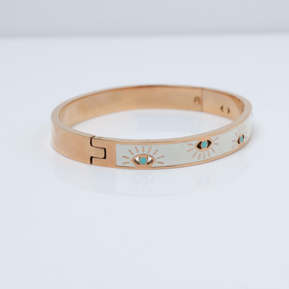 Gold Plated Evil Eye Bracelet – Enamel Bangle with Turquoise Accents