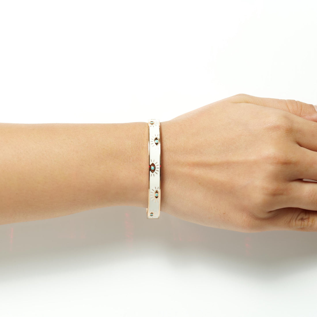 Gold Plated Evil Eye Bracelet – Enamel Bangle with Turquoise Accents