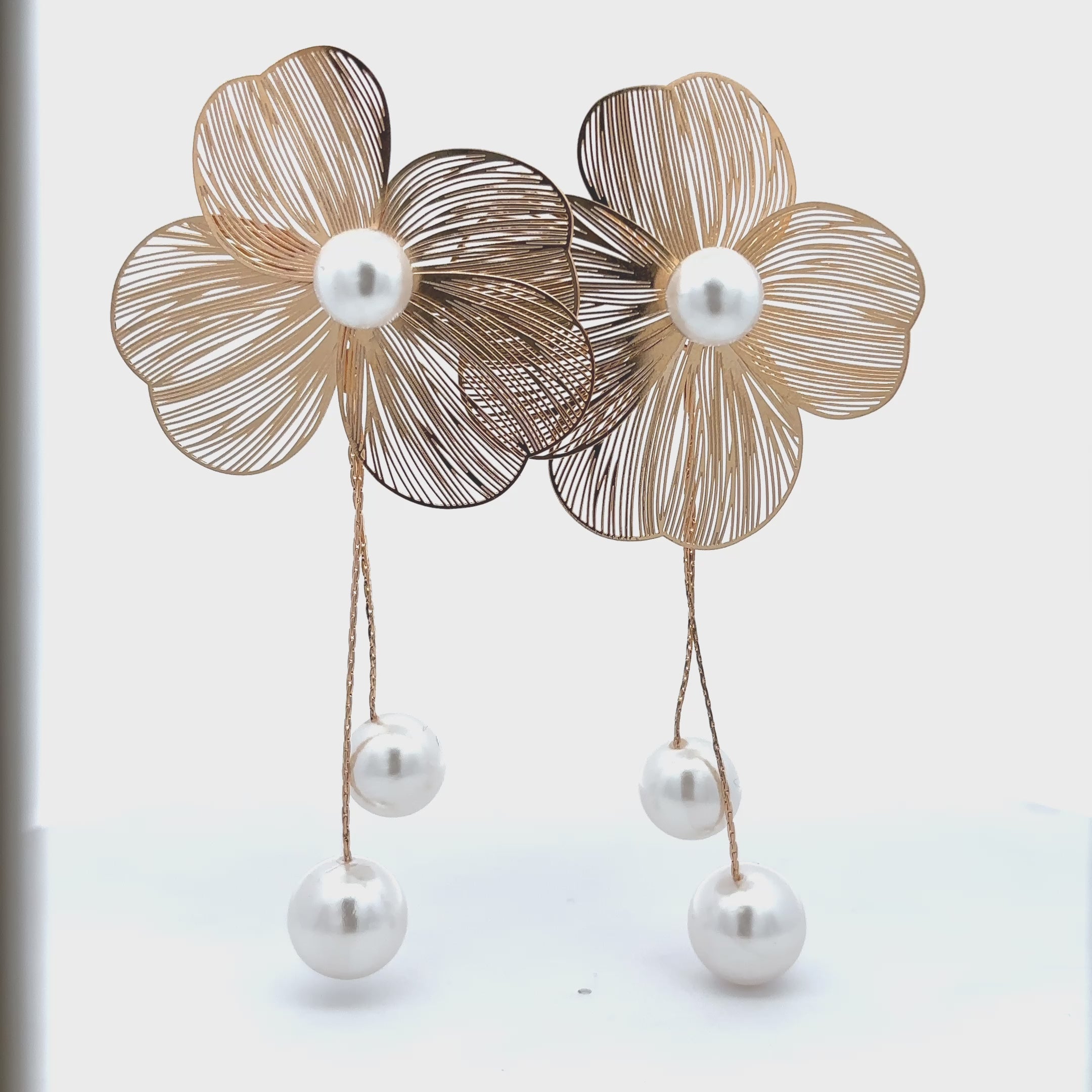 18K Gold Plated Flower Pearl Drop Earrings