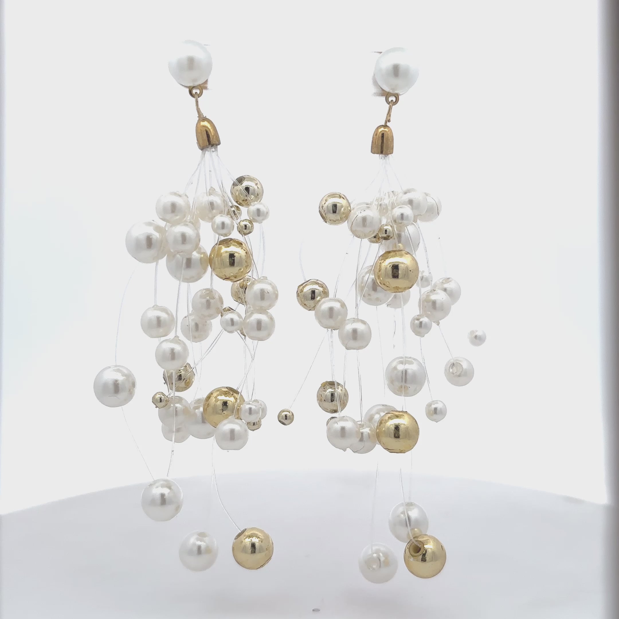 18K Gold Plated Pearl Cluster Drop Earrings