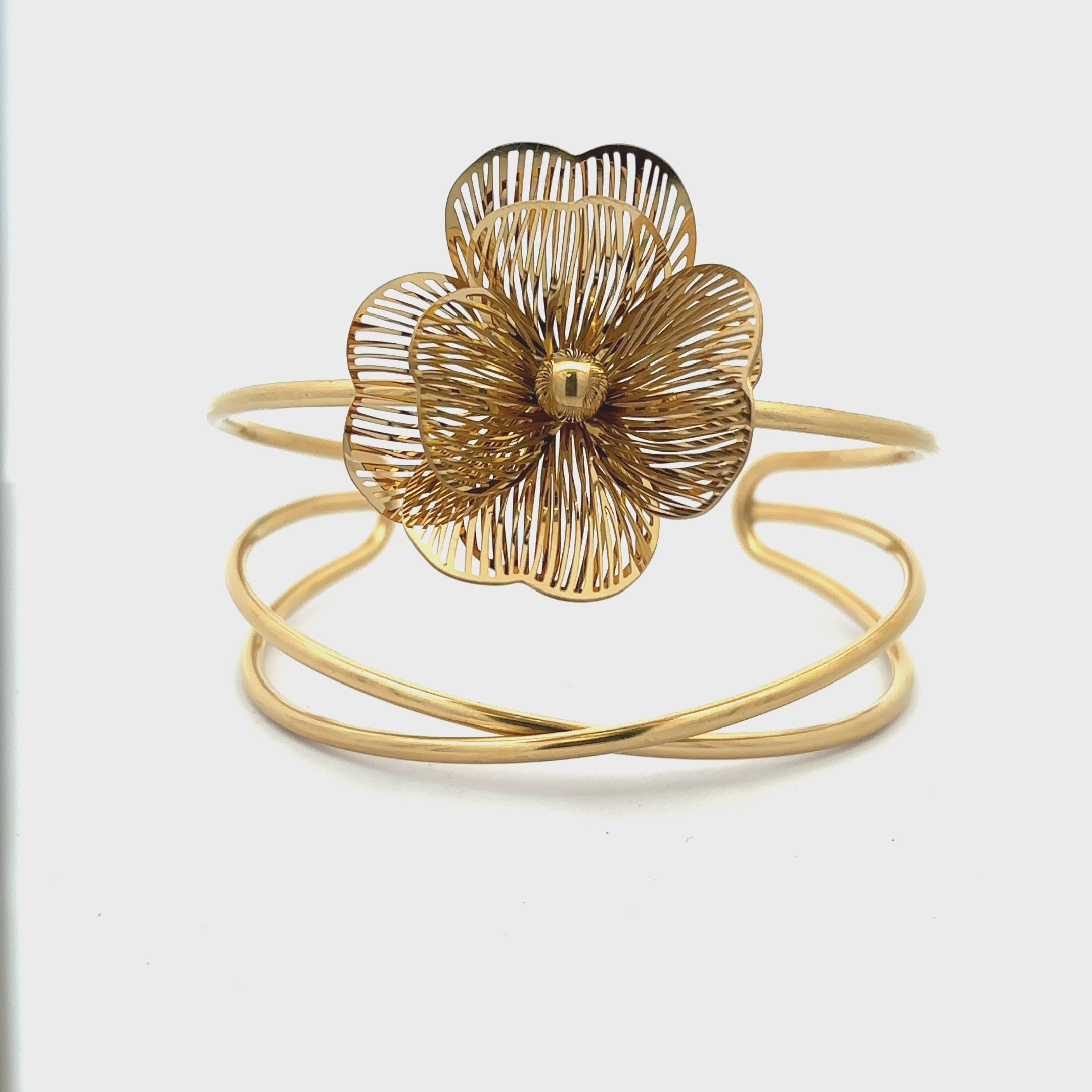 Gold Plated Floral Cuff Bracelet – Open Bloom Statement Design