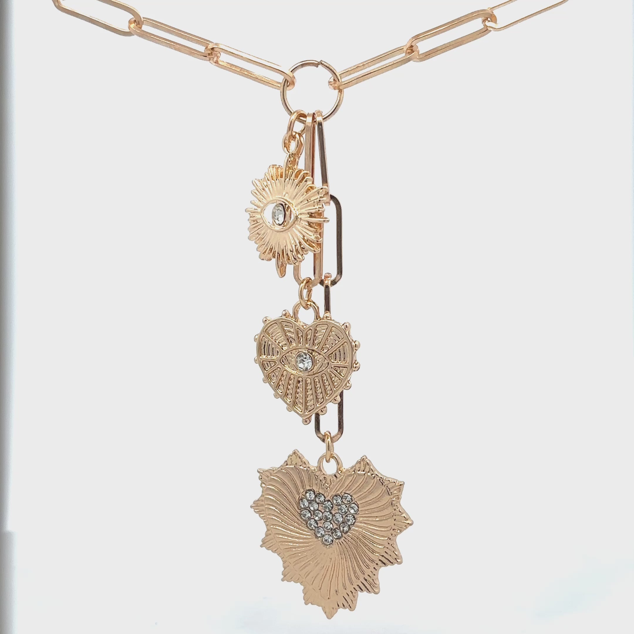 18K Gold Plated Multi Charm Heart Necklace