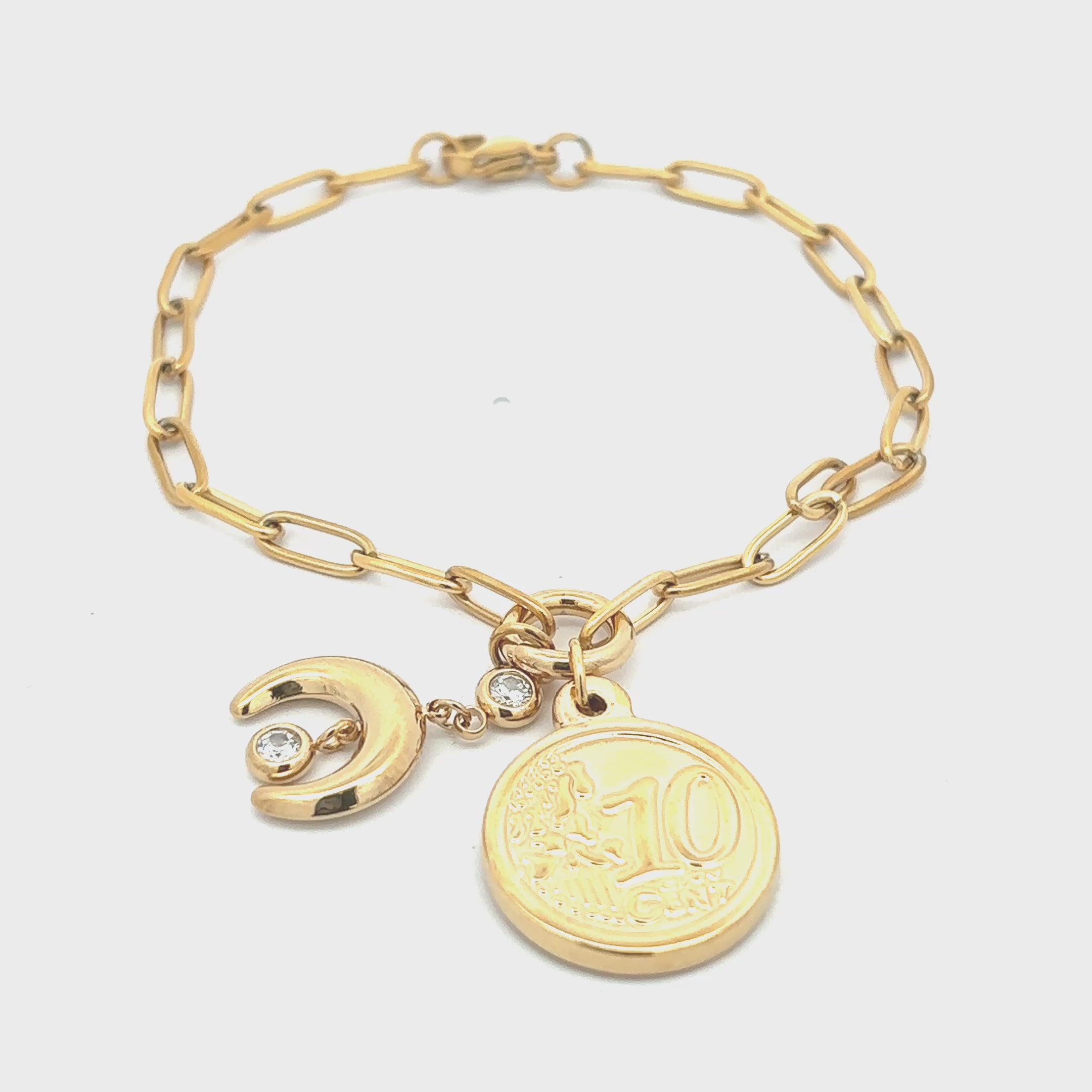 18K Gold Plated Coin Charm Bracelet