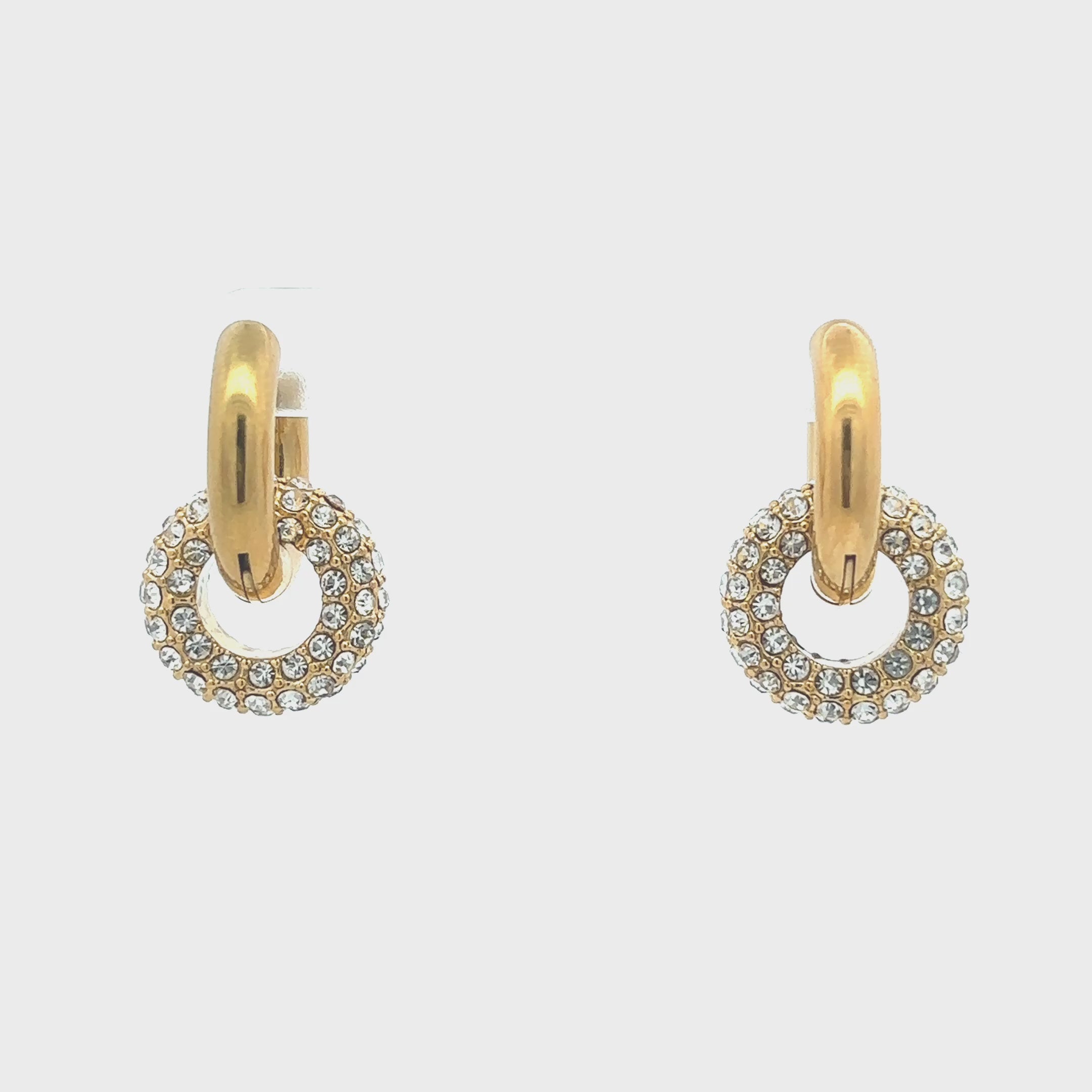18K Gold Plated CZ Circle Drop Earrings