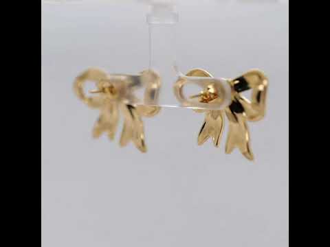 Gold ribbon bow earrings