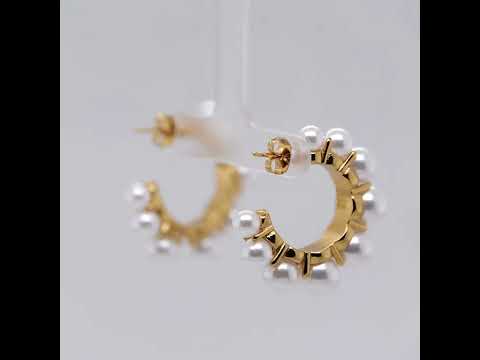 Gold Pearl Hoops Earrings
